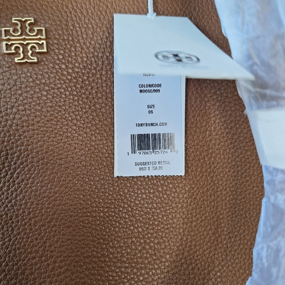NWT Tory Burch Moose Brown Pebbled Leather Tote - Picture 5 of 6